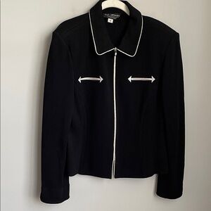 St. John Collection Marie Gray Black Santana Knit Western Zip Jacket Size 14